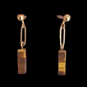 Exquisite Gold Drop Earrings with Brown Tiger Eye Bars